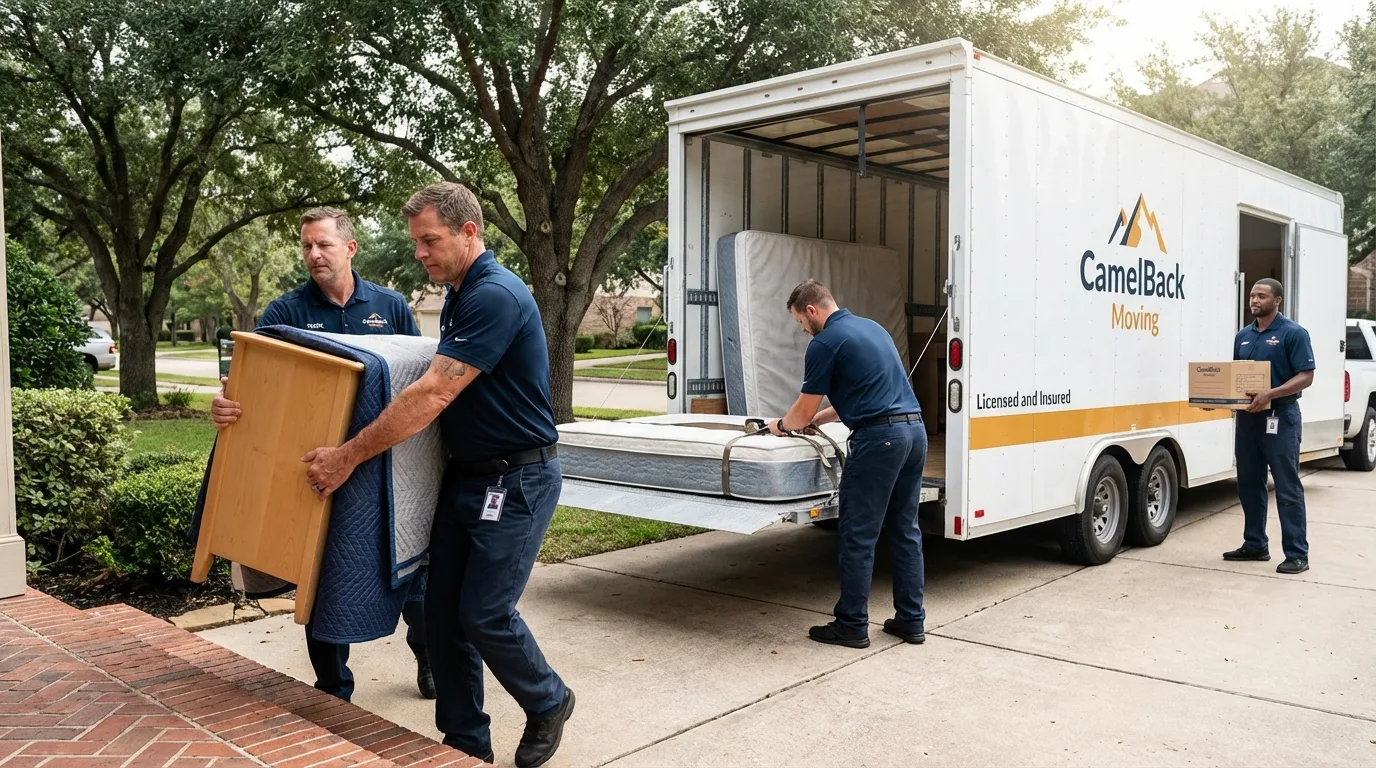 Crew loading residential truck for cross-state move from Wading River, NY