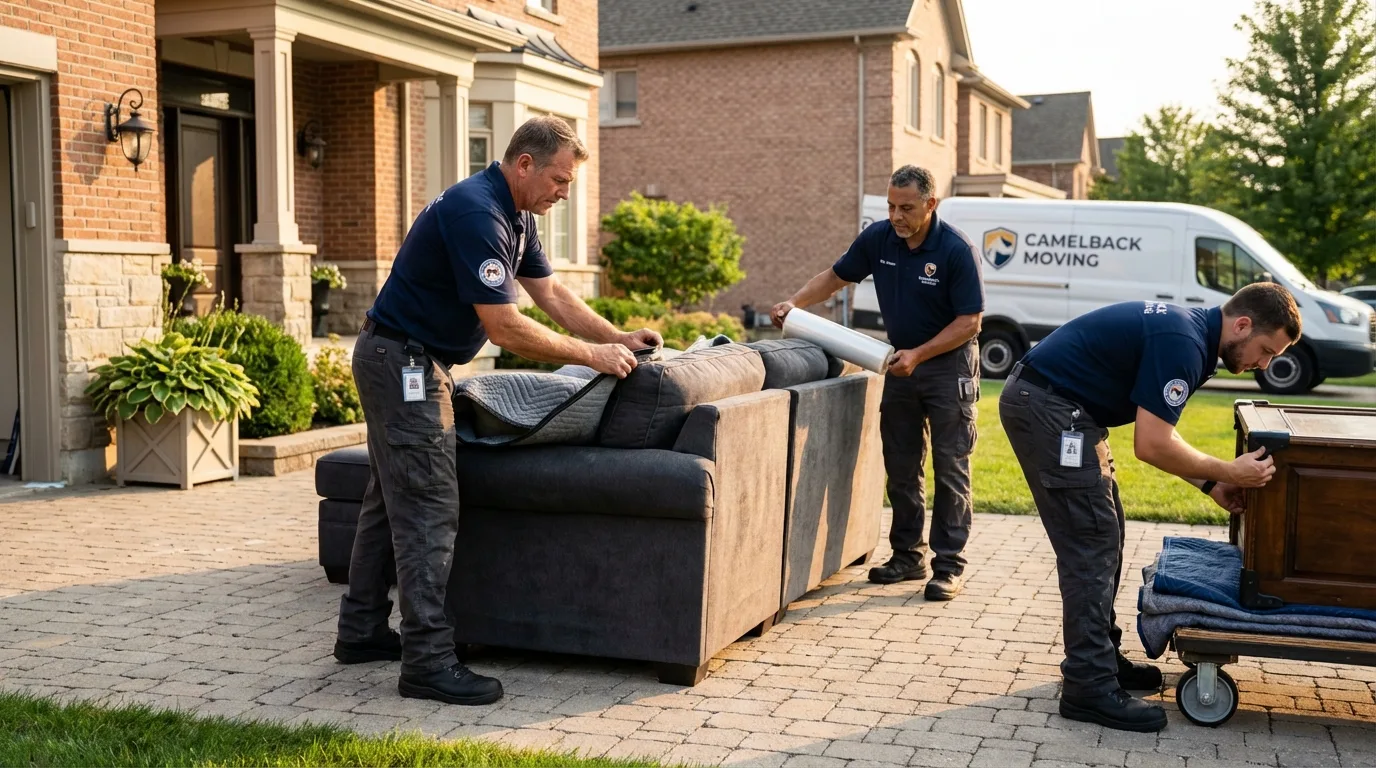 Large estate moving crew wrapping furniture in Wading River, NY